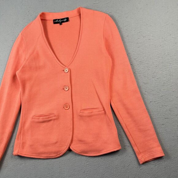 La Ligna Knit Blazer Jacket Women’s Small Orange Button V Neck Collarless - Picture 10 of 16